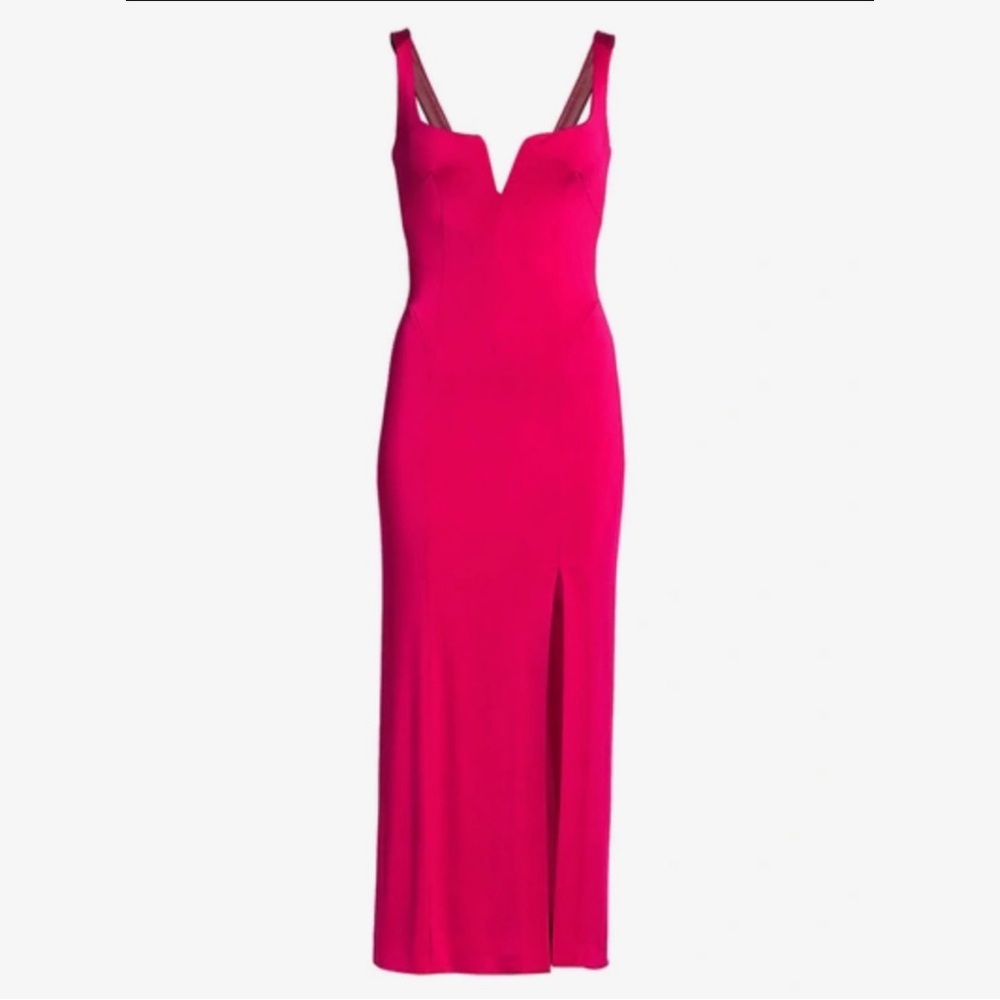 Galvan London Dress NWT Signature Corset Slit Dress Size 2 Hot Pink Cocktail